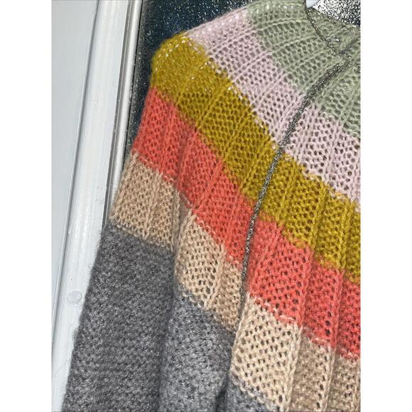 Anthropologie Sweater, XS Part Wool & Alpaca, Gray With Colorful Stripes - Picture 5 of 9